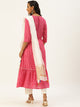 Rang Deep Pink Bhandej Print Cotton Set of Kurti With Pant & Dupatta