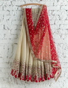 Cream & Red Attractive Lehnga Choli With Dupatta