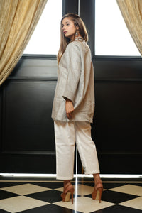 Grey linen with floral printed pants set