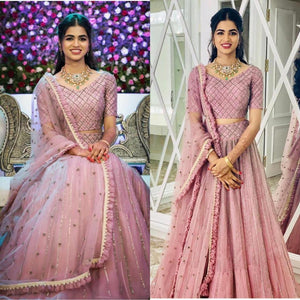 Pink Colour Embroidery Sequence Work Lahenga Choli