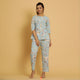 Sky Blue Cotton Printed Night Suit Set