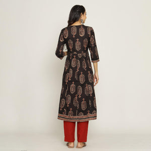 Rang Deep Women Set of Black & Red Cotton Kurti With Palazzo