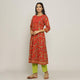 Rang Deep Women Set of Red  & Green Cotton Kurti With Pant