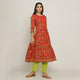 Rang Deep Women Set of Red  & Green Cotton Kurti With Pant