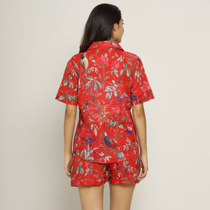 Red Cotton Printed Night Suit Set