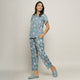 Turquoise Cotton Printed Night Suit Set with Pajama