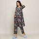 Blue Cotton Printed 3 PEICE Night Suit Set with Payjama