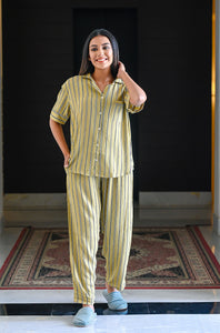 Yellow Rayon Crepe Printed Night Suit Set with Payjama