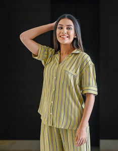 Yellow Rayon Crepe Printed Night Suit Set with Payjama