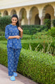 Indigo Blue Cotton Printed Night Suit Set with Payjama