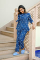 Indigo Blue Cotton Printed Night Suit Set with Payjama