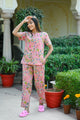 Pink Cotton Printed Night Suit Set with Payjama