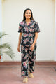 Black Cotton Printed Night Suit Set with Payjama