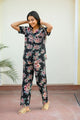 Black Cotton Printed Night Suit Set with Payjama