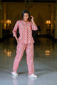 Peach Cotton Printed Night Suit Set with Payjama