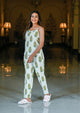 White/green Cotton Printed Night Suit Shrug Set