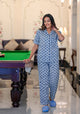 Blue/White Cotton Printed Night Suit Set with Payjama