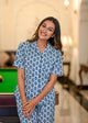 Blue/White Cotton Printed Night Suit Set with Payjama