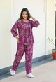 Mauve Rayon Crepe Printed Night Suit Set with Payjama