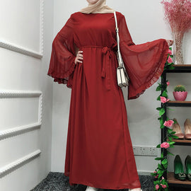 Elegant Caftan Corset Dress with Hijab and Belt for Women