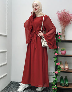 Elegant Caftan Corset Dress with Hijab and Belt for Women