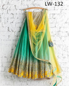 Green & Yellow Beautiful Lehnga Choli With Dupatta