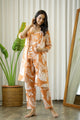 Orange Cotton Printed 3 PEICE Night Suit Set with Pyjama