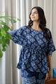 Women Navy Blue Pure Cotton Ethnic motifs Printed  Kaftan With Pyjama