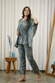 Navy Blue & Green Cotton Printed Kaftan set