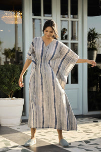 Grey & Blue Printed Kaftan Loungewear