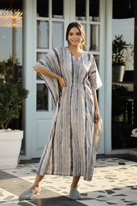 Grey & Blue Printed Kaftan Loungewear