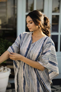 Grey & Blue Printed Kaftan Loungewear