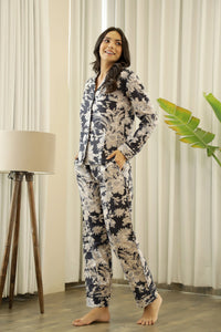 Black Printed Full sleeves Cotton Night suit