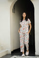 Teal & white pure cotton printed night suit set