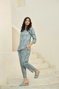 Sky Blue Printed Pure Cotton Night suit