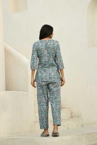 Sky Blue Printed Pure Cotton Night suit