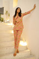 Green & pink printed pure cotton night suit set