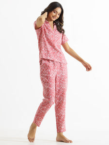 Pink Cotton Slub Night Suit