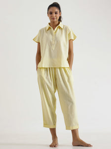 Lemon yellow solid Cotton Slub Night Suit