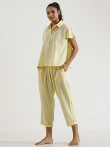 Lemon yellow solid Cotton Slub Night Suit