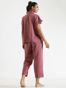 Pink Solid Cotton Slub Night Suit