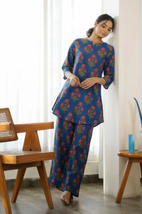 Blue Printed Cotton Loungewear Set