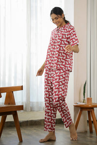 Red Cat Cotton Night Suit