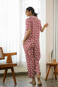 Red Cat Cotton Night Suit