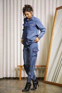 Dark Blue Cargo Denim Co-ord Set