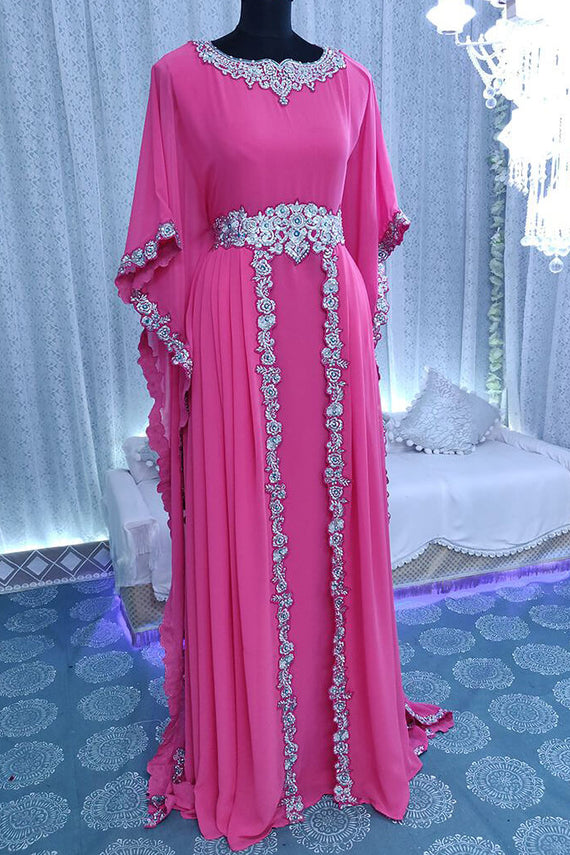 Islamic Pink Georgette Hand Zari Embroidery Galabiya