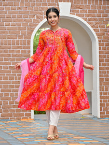 RangDeep Women set Bandhej Tier Dress