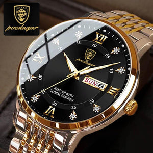 Hudlot - Luxury Stainless Stain Business Quartz Watches Waterproof Luminous Week Date Men‘s Wristwach