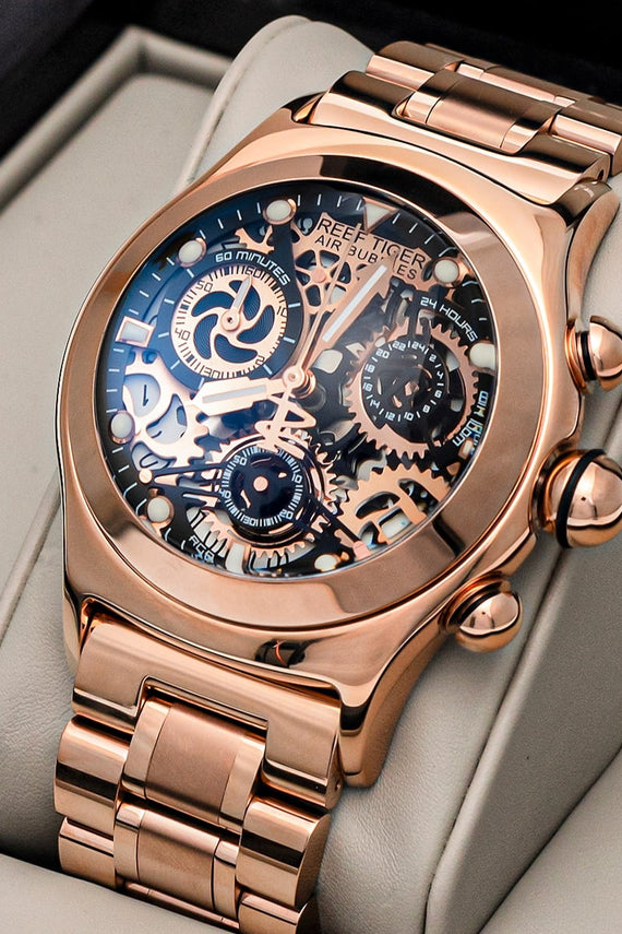 GOOD WATCH-Reef Tiger Skeleton Dial with Date Business Bracelet Watch