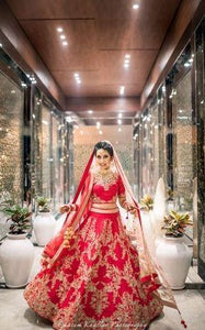 DESIGNER RED  PARTY WEAR LAHENGA CHOLI